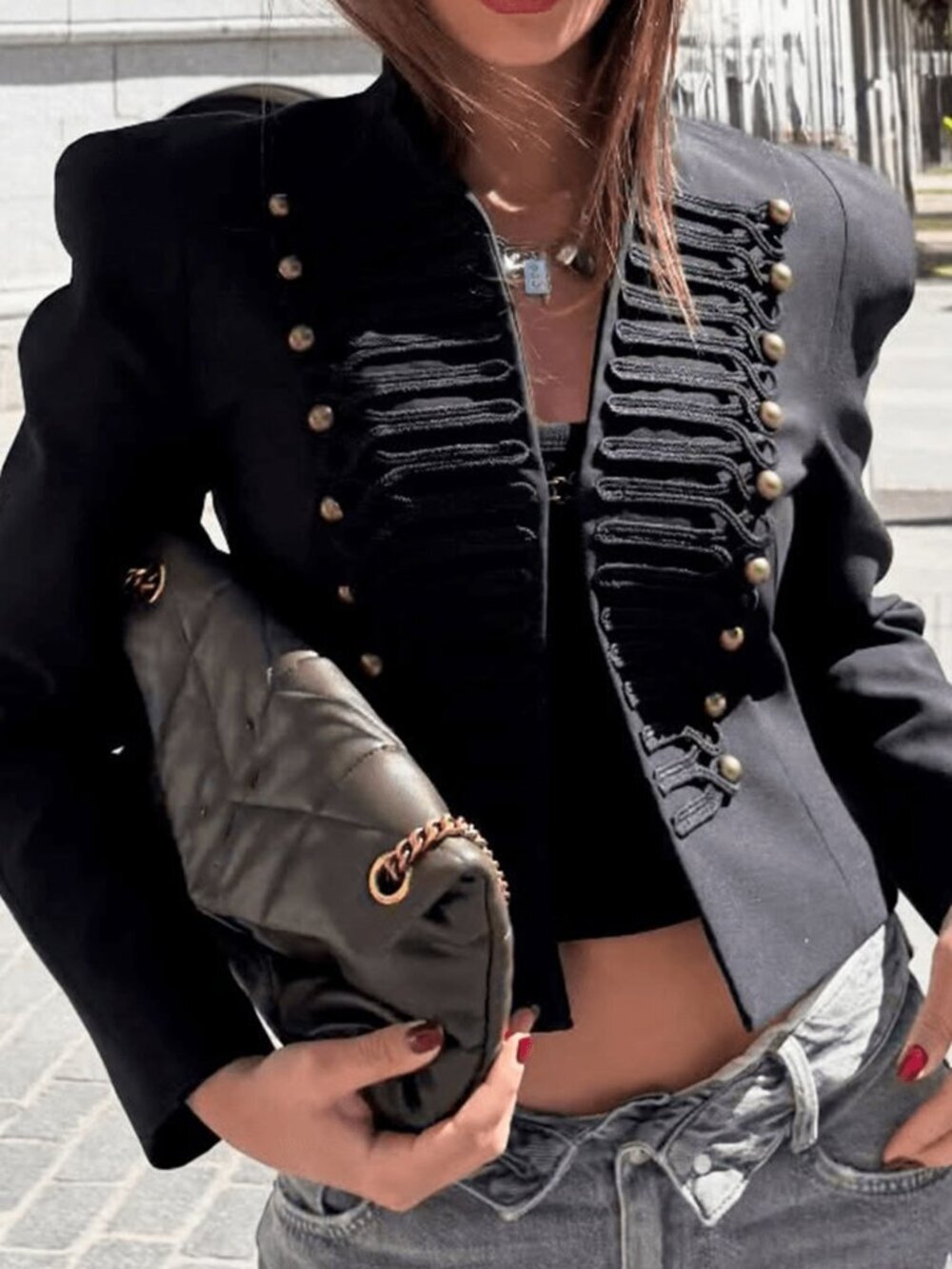 Black Casual Women's Fitted Office Jacket